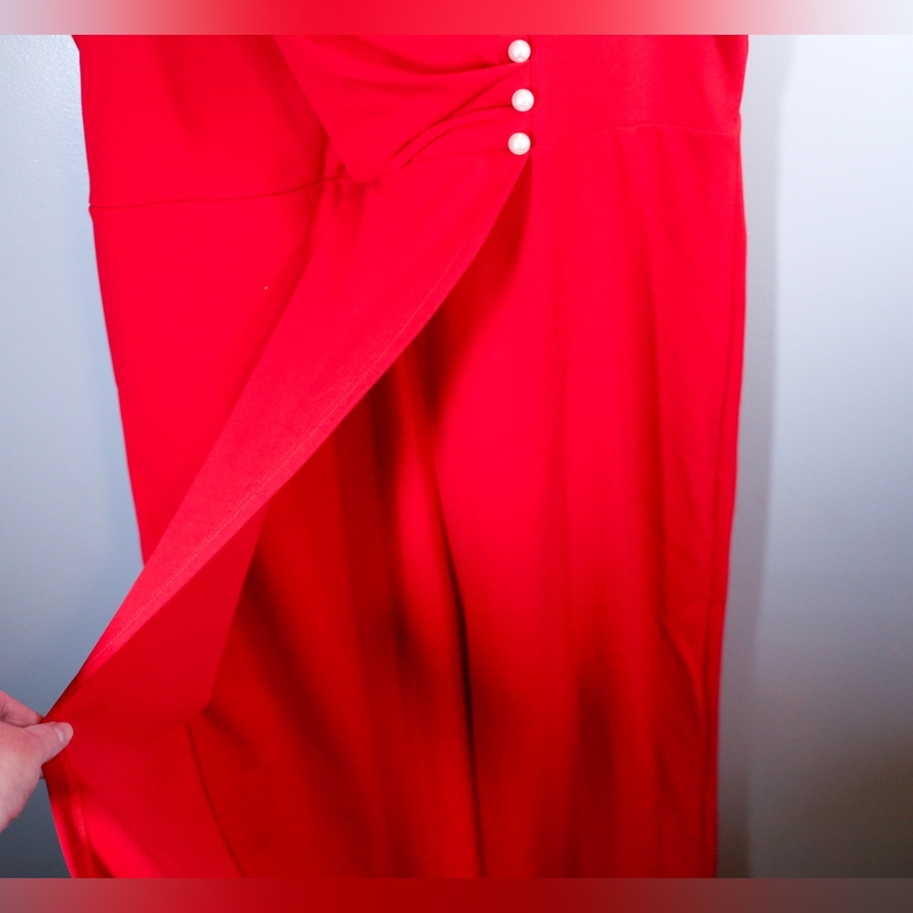 Red Wrap Front Wide Leg Jumpsuit Plus Size 4XL Sleeveless Dressy Evening Party - Picture 8 of 13